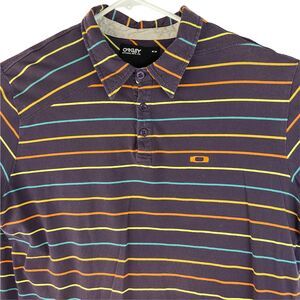 Oakley Men's Shirt XL Short Sleeve Polo Golf Striped Black Cotton Fits Smaller